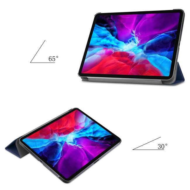 Tablet hoes geschikt voor iPad Pro 2021 (12.9 Inch)- Tri-Fold Book Case - Donker Blauw