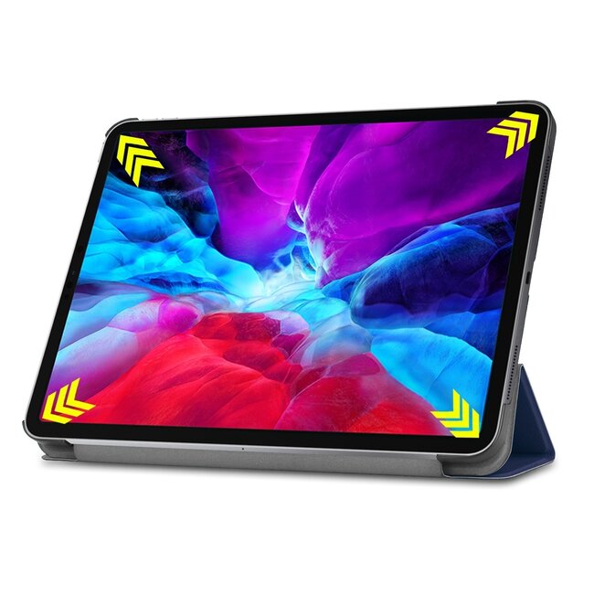 Tablet hoes geschikt voor iPad Pro 2021 (12.9 Inch)- Tri-Fold Book Case - Donker Blauw
