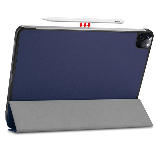 Tablet hoes geschikt voor iPad Pro 2021 (12.9 Inch)- Tri-Fold Book Case - Donker Blauw
