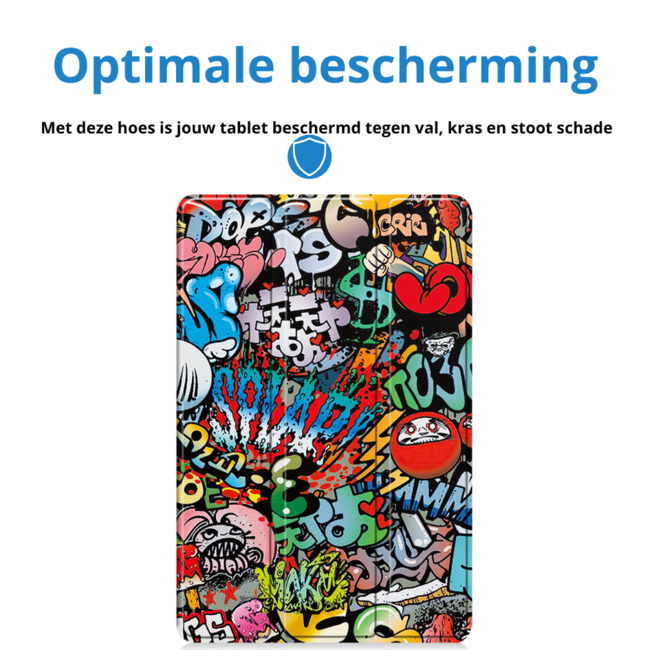 Case2go - Tablet hoes geschikt voor Lenovo Tab 10.1 (2025) - 10.1 Inch - Tri-Fold Book Case - Auto/Wake functie - Graffiti