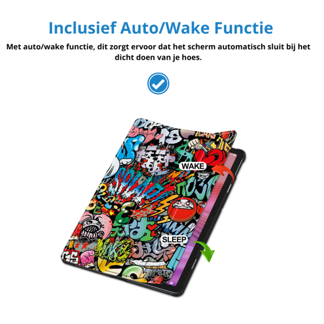 Case2go - Tablet hoes geschikt voor Lenovo Tab 10.1 (2025) - 10.1 Inch - Tri-Fold Book Case - Auto/Wake functie - Graffiti