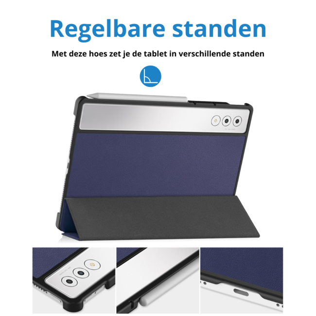 Case2go - Tablet hoes geschikt voor Lenovo Yoga Tab Plus (2025) - 12.7 Inch - Tri-Fold Book Case - Auto/Wake functie - Donker blauw