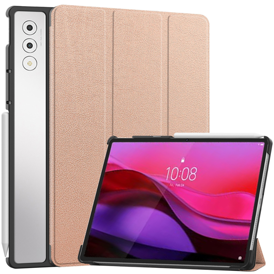 Case2go - Tablet hoes geschikt voor Lenovo Yoga Tab Plus (2025) - 12.7 Inch - Tri-Fold Book Case - Auto/Wake functie - Rose goud afbeelding