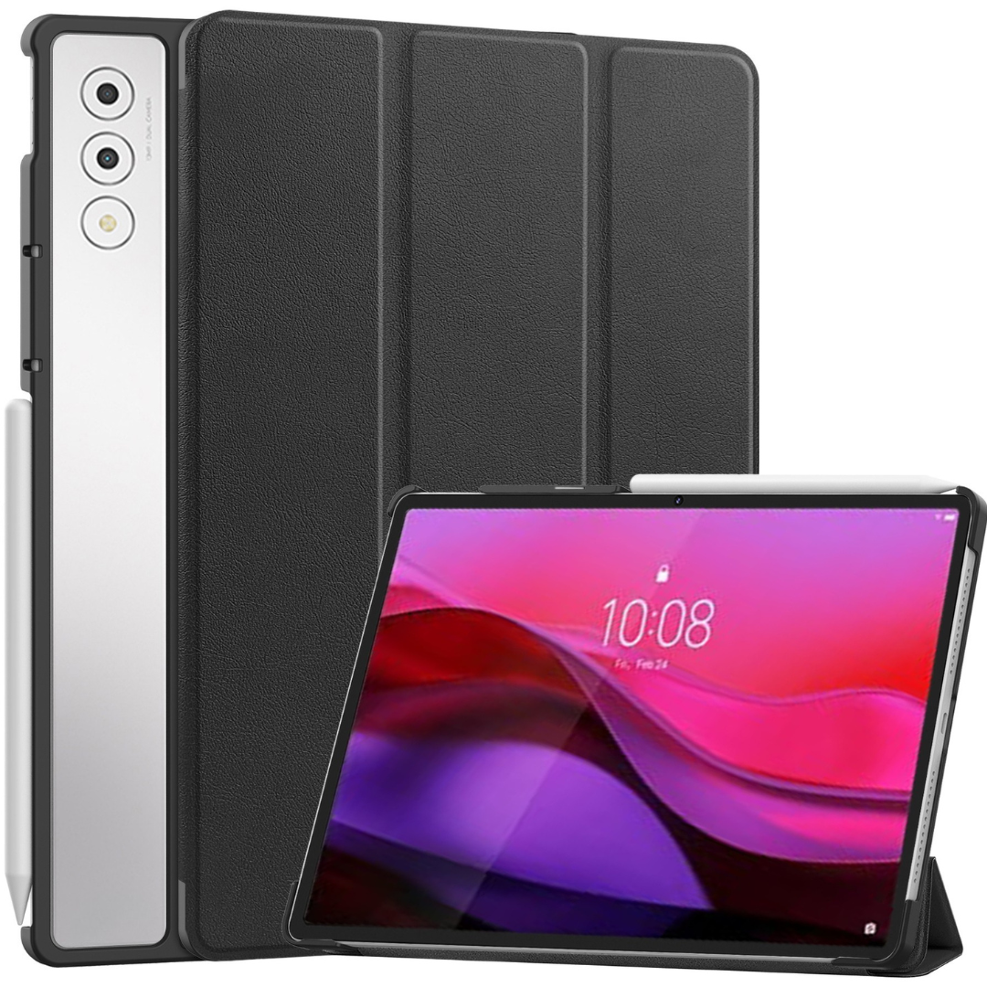 Case2go - Tablet hoes geschikt voor Lenovo Yoga Tab Plus (2025) - 12.7 Inch - Tri-Fold Book Case - Auto/Wake functie - Zwart afbeelding