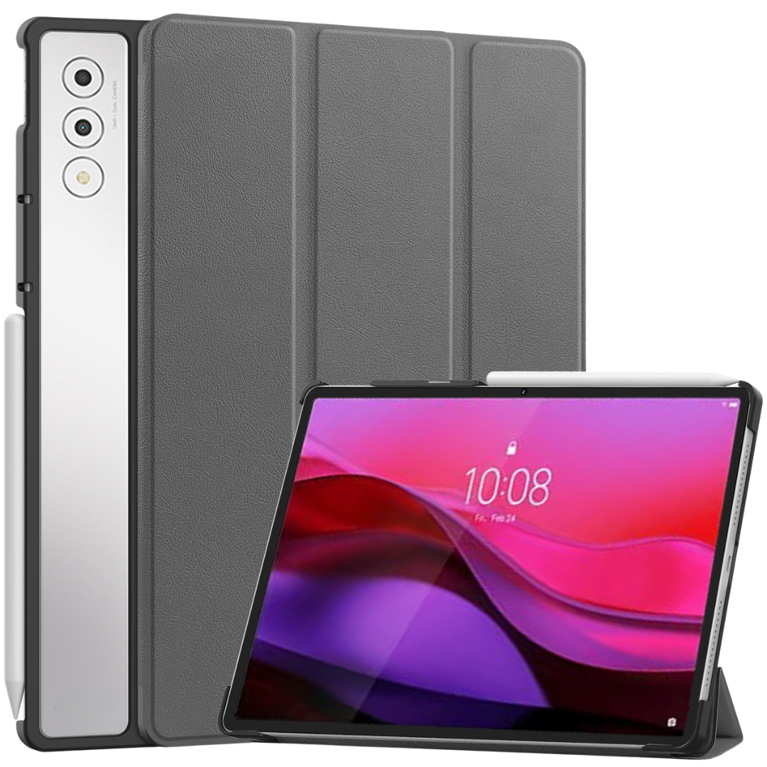 Case2go - Tablet hoes geschikt voor Lenovo Yoga Tab Plus (2025) - 12.7 Inch - Tri-Fold Book Case - Auto/Wake functie - Grijs afbeelding