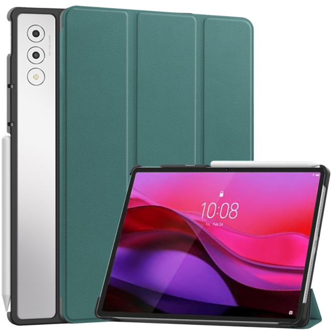 Case2go - Tablet hoes geschikt voor Lenovo Yoga Tab Plus (2025) - 12.7 Inch - Tri-Fold Book Case - Auto/Wake functie - Donker groen