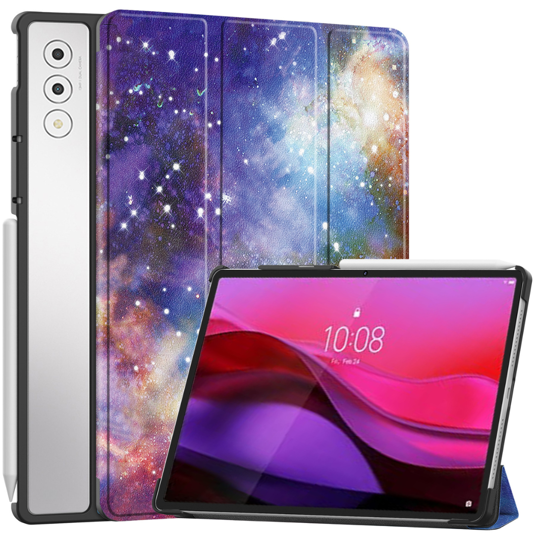 Case2go - Tablet hoes geschikt voor Lenovo Yoga Tab Plus (2025) - 12.7 Inch - Tri-Fold Book Case - Auto/Wake functie - Galaxy afbeelding