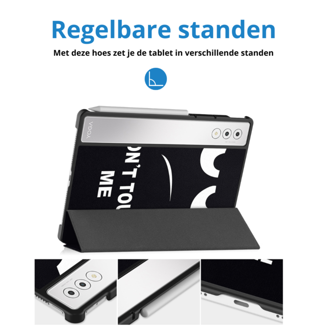 Case2go - Tablet hoes geschikt voor Lenovo Yoga Tab Plus (2025) - 12.7 Inch - Tri-Fold Book Case - Auto/Wake functie - Don't Touch Me