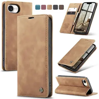 CaseMe Caseme - Telefoonhoesje geschikt voor Apple iPhone 16E - Wallet Book Case - Met Magnetische Sluiting - Licht Bruin