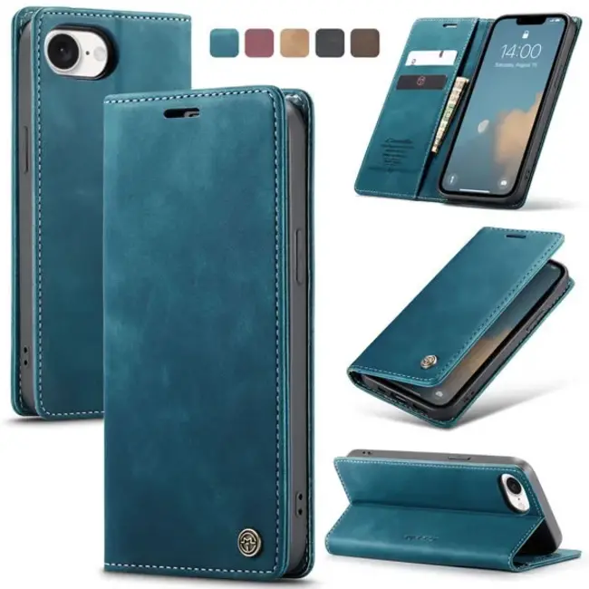Caseme - Telefoonhoesje geschikt voor Apple iPhone 16E - Wallet Book Case - Met Magnetische Sluiting - Blauw
