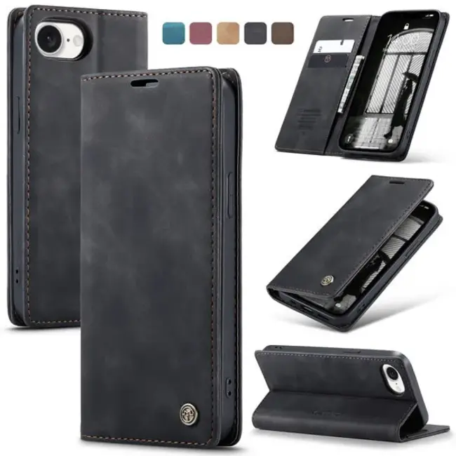 Caseme - Telefoonhoesje geschikt voor Apple iPhone 16E - Wallet Book Case - Met Magnetische Sluiting - Zwart
