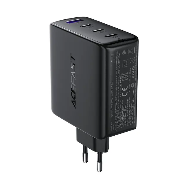 Acefast - Universele adapter - Adapter USB - Snellader - 4 Poorten - 3x USB-C 1x USB-A - 100W - Zwart