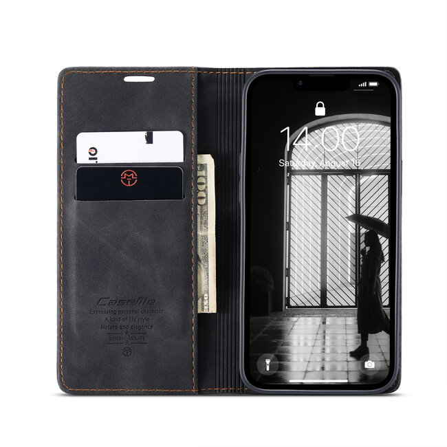 Caseme - Telefoonhoesje geschikt voor Apple iPhone 16E - Wallet Book Case - Met Magnetische Sluiting - Zwart