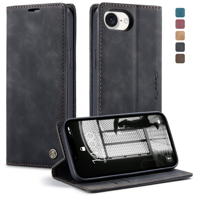 Caseme - Telefoonhoesje geschikt voor Apple iPhone 16E - Wallet Book Case - Met Magnetische Sluiting - Zwart