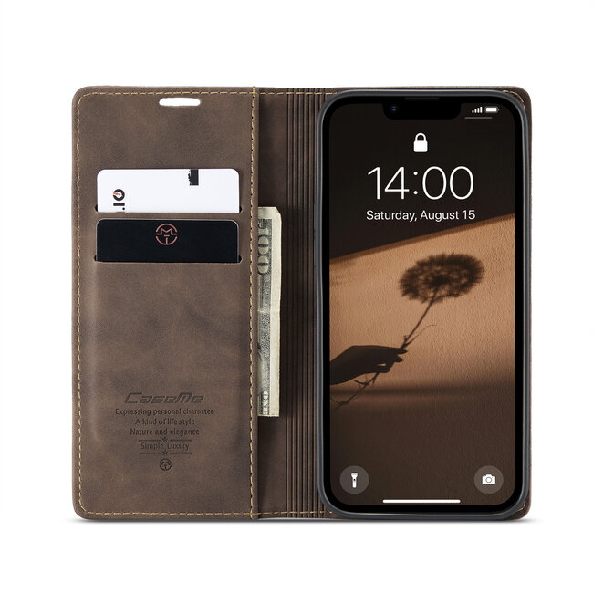 Caseme - Telefoonhoesje geschikt voor Apple iPhone 16E - Wallet Book Case - Met Magnetische Sluiting - Donker Bruin