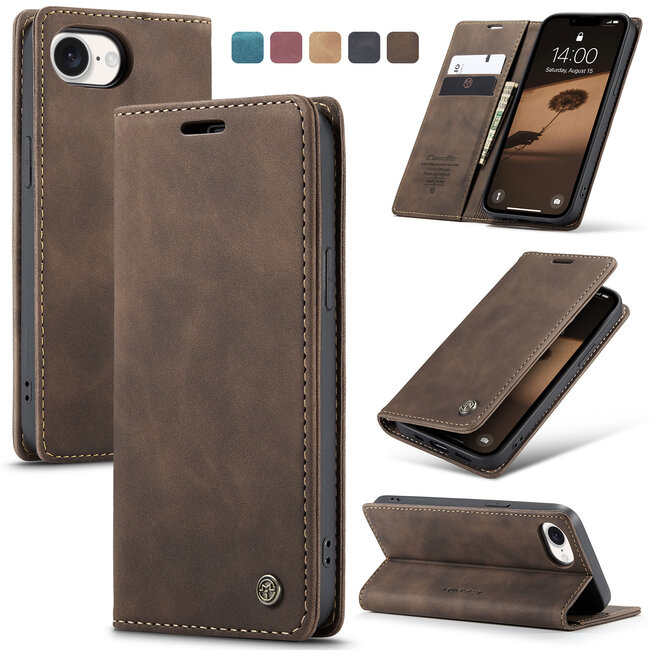 Caseme - Telefoonhoesje geschikt voor Apple iPhone 16E - Wallet Book Case - Met Magnetische Sluiting - Donker Bruin