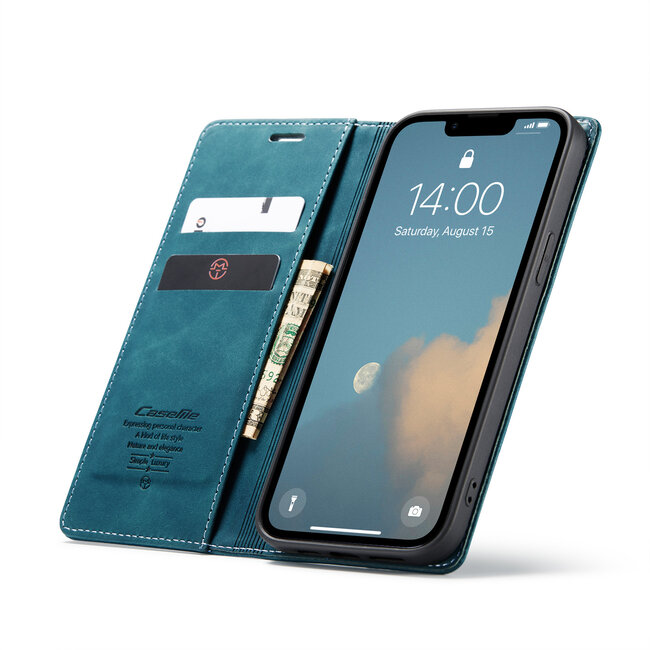 Caseme - Telefoonhoesje geschikt voor Apple iPhone 16E - Wallet Book Case - Met Magnetische Sluiting - Blauw