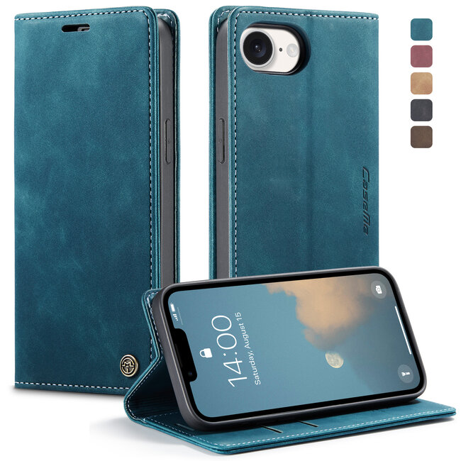 Caseme - Telefoonhoesje geschikt voor Apple iPhone 16E - Wallet Book Case - Met Magnetische Sluiting - Blauw