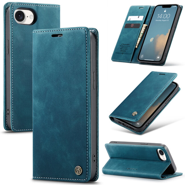 Caseme - Telefoonhoesje geschikt voor Apple iPhone 16E - Wallet Book Case - Met Magnetische Sluiting - Blauw