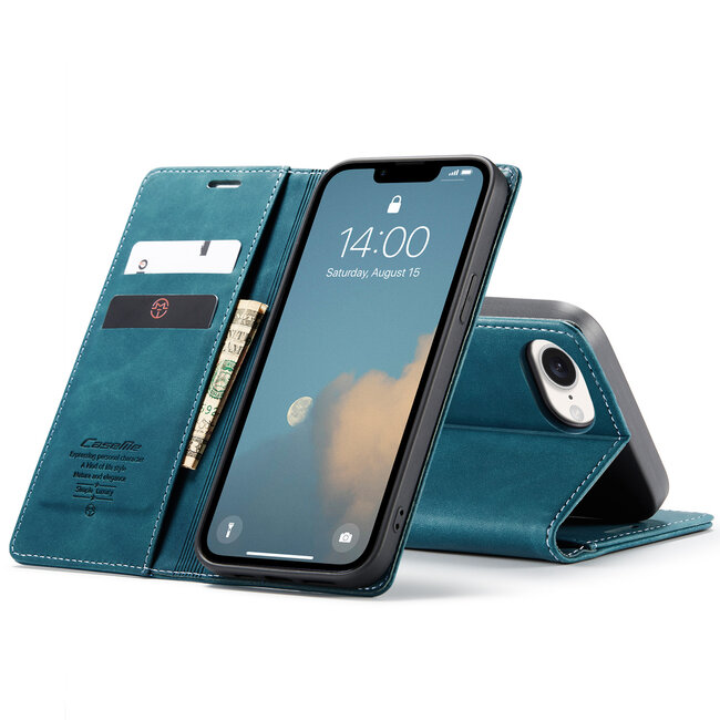 Caseme - Telefoonhoesje geschikt voor Apple iPhone 16E - Wallet Book Case - Met Magnetische Sluiting - Blauw