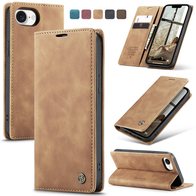 Caseme - Telefoonhoesje geschikt voor Apple iPhone 16E - Wallet Book Case - Met Magnetische Sluiting - Licht Bruin