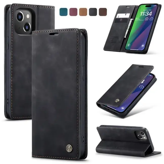 CaseMe - Telefoonhoesje geschikt voor Apple iPhone 15 - Wallet Book Case - Met Magnetische Sluiting - Zwart
