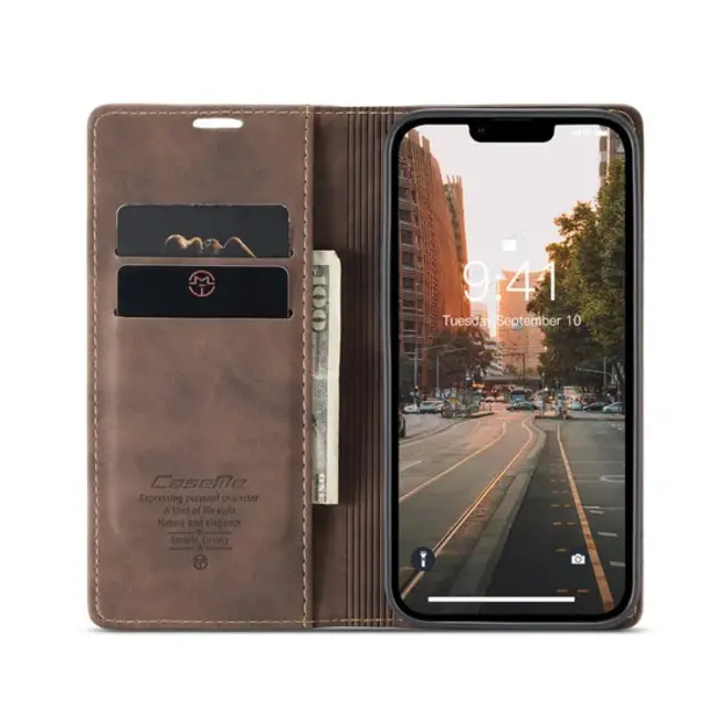 CaseMe - Telefoonhoesje geschikt voor Apple iPhone 15 Pro Max - Wallet Book Case - Met Magnetische Sluiting - Donker Bruin