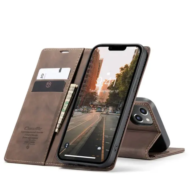 CaseMe - Telefoonhoesje geschikt voor Apple iPhone 15 Pro Max - Wallet Book Case - Met Magnetische Sluiting - Donker Bruin