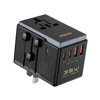 Hurtel Dudao - Reislader - Adapter universeel - Reis adapter 35W EU/UK/AUS/US/JP - Universele wereldstekker - 3 x USB-C en 2 x USB-A - Zwart