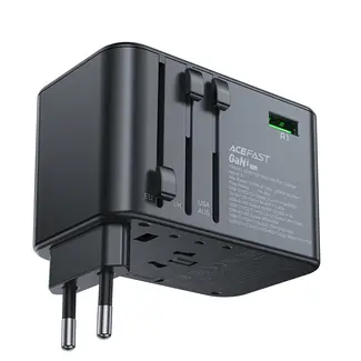 Hurtel Acefast - Reislader - Adapter universeel - Reis adapter 75W EU, UK, US, AUS - Universele wereldstekker - 3 x USB-C en 2 x USB-A - Zwart