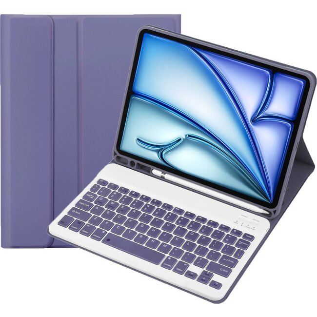 Case2go - Bluetooth Toetsenbord hoes geschikt voor Apple iPad Air (2024) / Apple iPad Air (2025) - 11 Inch - QWERTY - Auto Wake/Sleep functie - Met Pencil Houder - Paars