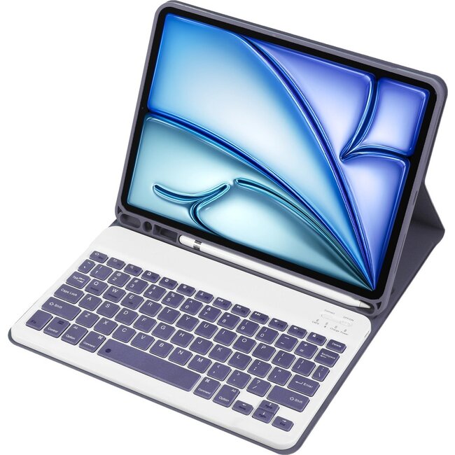 Case2go - Bluetooth Toetsenbord hoes geschikt voor Apple iPad Air (2024) / Apple iPad Air (2025) - 11 Inch - QWERTY - Auto Wake/Sleep functie - Met Pencil Houder - Paars