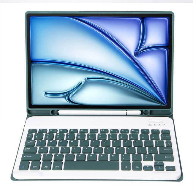 Case2go - Bluetooth Toetsenbord hoes geschikt voor Apple iPad Air (2024) / Apple iPad Air (2025) - 11 Inch - QWERTY - Auto Wake/Sleep functie - Met Pencil Houder - Donker Groen