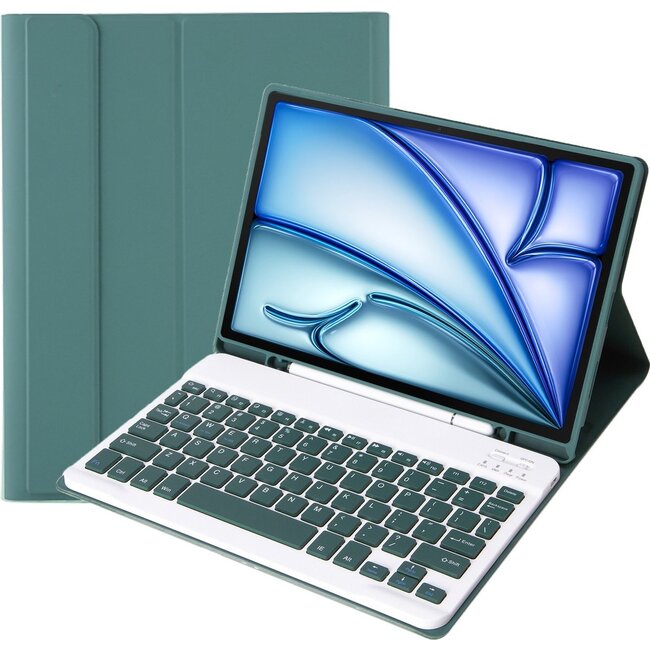 Case2go - Bluetooth Toetsenbord hoes geschikt voor Apple iPad Air (2024) / Apple iPad Air (2025) - 11 Inch - QWERTY - Auto Wake/Sleep functie - Met Pencil Houder - Donker Groen