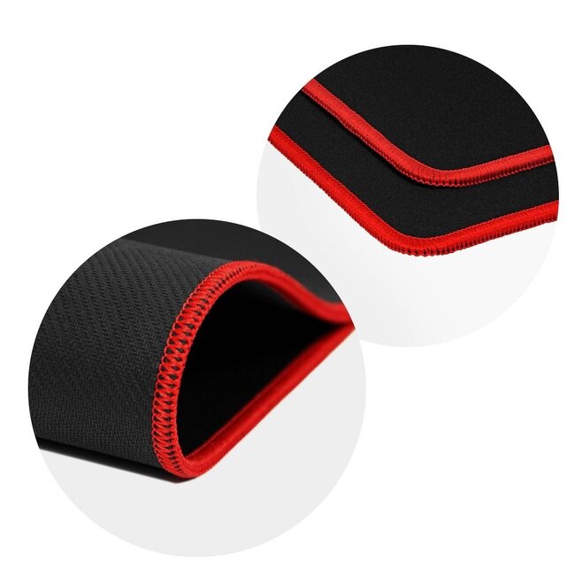Case2go - Muismat Ergonomisch  - Muismatten - Rode rand - Afmetingen 30 x 24 cm - Anti Slip - Zwart