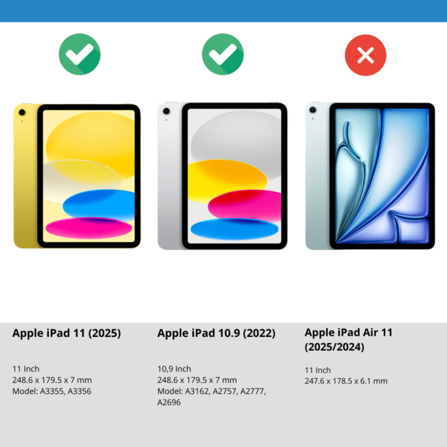 Case2go - Tablet hoes geschikt voor Apple iPad 11 (2025) A16 / Apple iPad 10.9 (2022) - Business Wallet Book Case - Met pasjeshouder - Donker Blauw