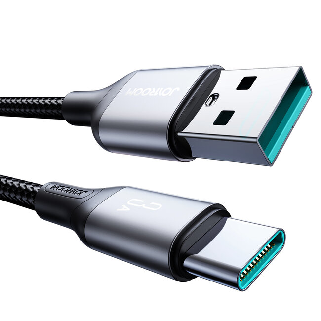 Joyroom - Flash Series - 3A - Usb A naar Type C kabel - Snellader - Nylon - 2 Meter - Zwart