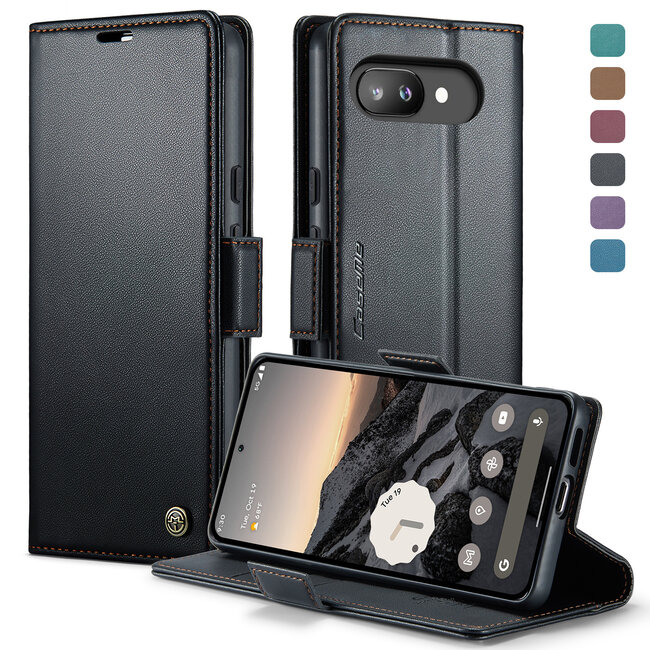 CaseMe - Hoesje geschikt voor Google Pixel 9a - Retro Wallet Book Case - Met Magnetische Sluiting - Zwart