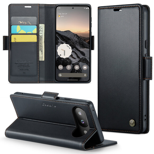CaseMe - Hoesje geschikt voor Google Pixel 9a - Retro Wallet Book Case - Met Magnetische Sluiting - Zwart