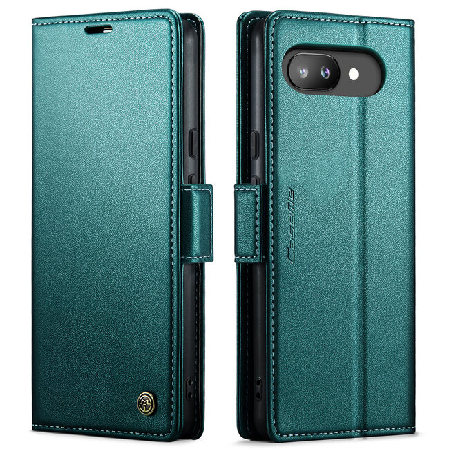 CaseMe - Hoesje geschikt voor Google Pixel 9a - Retro Wallet Book Case - Met Magnetische Sluiting - Groen