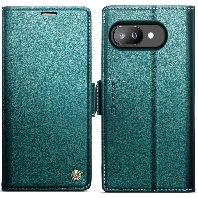 CaseMe - Hoesje geschikt voor Google Pixel 9a - Retro Wallet Book Case - Met Magnetische Sluiting - Groen