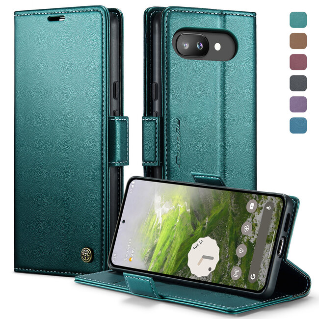 CaseMe - Hoesje geschikt voor Google Pixel 9a - Retro Wallet Book Case - Met Magnetische Sluiting - Groen