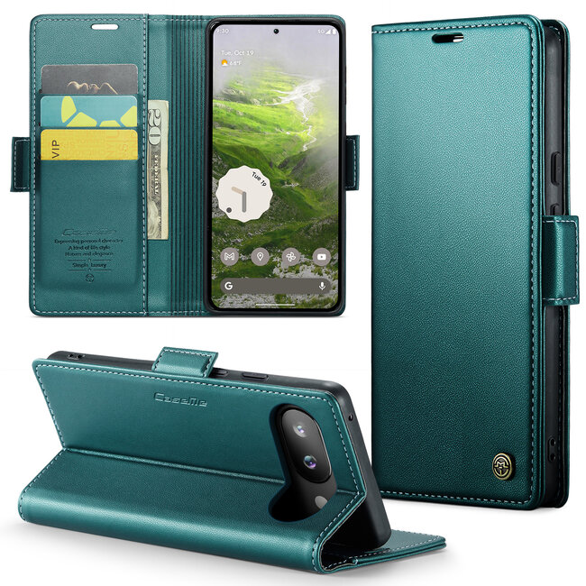 CaseMe - Hoesje geschikt voor Google Pixel 9a - Retro Wallet Book Case - Met Magnetische Sluiting - Groen