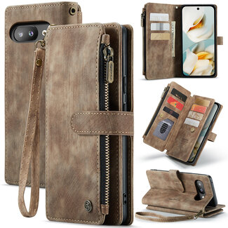 CaseMe CaseMe - Hoesje geschikt voor Google Pixel 9a - Vintage Wallet Book Case Ritssluiting - Met Magneetsluiting - Bruin