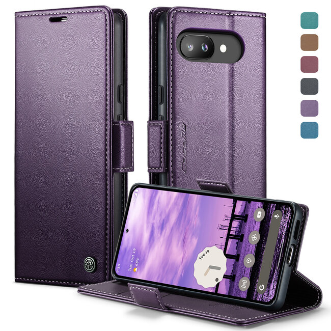 CaseMe - Hoesje geschikt voor Google Pixel 9a - Retro Wallet Book Case - Met Magnetische Sluiting - Paars