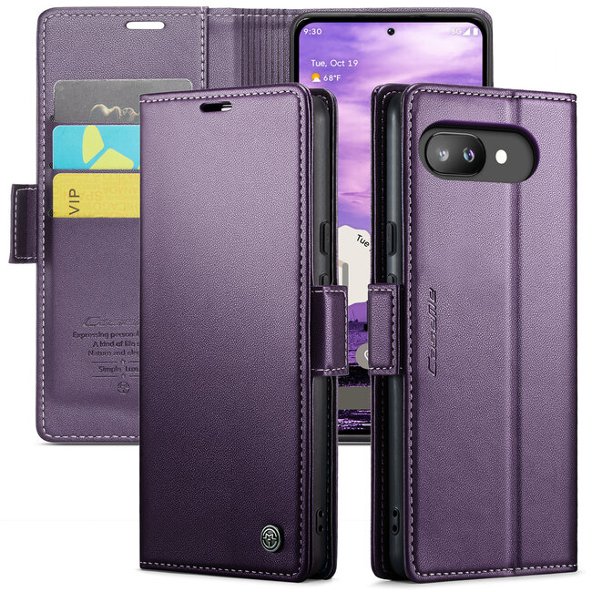 CaseMe - Hoesje geschikt voor Google Pixel 9a - Retro Wallet Book Case - Met Magnetische Sluiting - Paars
