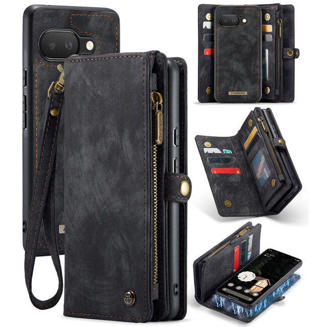 CaseMe - Telefoonhoesje geschikt voor Google Pixel 9a - 2 in 1 Book Case en Back Cover - Zwart