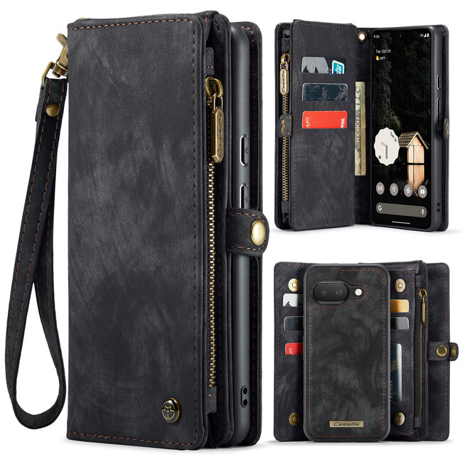 CaseMe - Telefoonhoesje geschikt voor Google Pixel 9a - 2 in 1 Book Case en Back Cover - Zwart