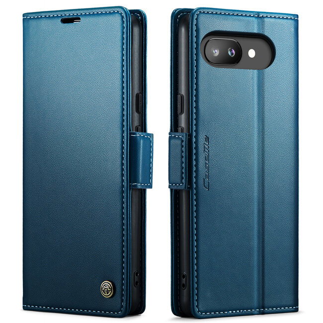 CaseMe - Hoesje geschikt voor Google Pixel 9a - Retro Wallet Book Case - Met Magnetische Sluiting - Blauw