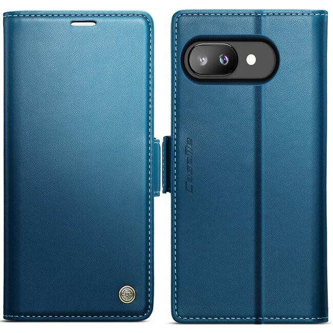 CaseMe - Hoesje geschikt voor Google Pixel 9a - Retro Wallet Book Case - Met Magnetische Sluiting - Blauw